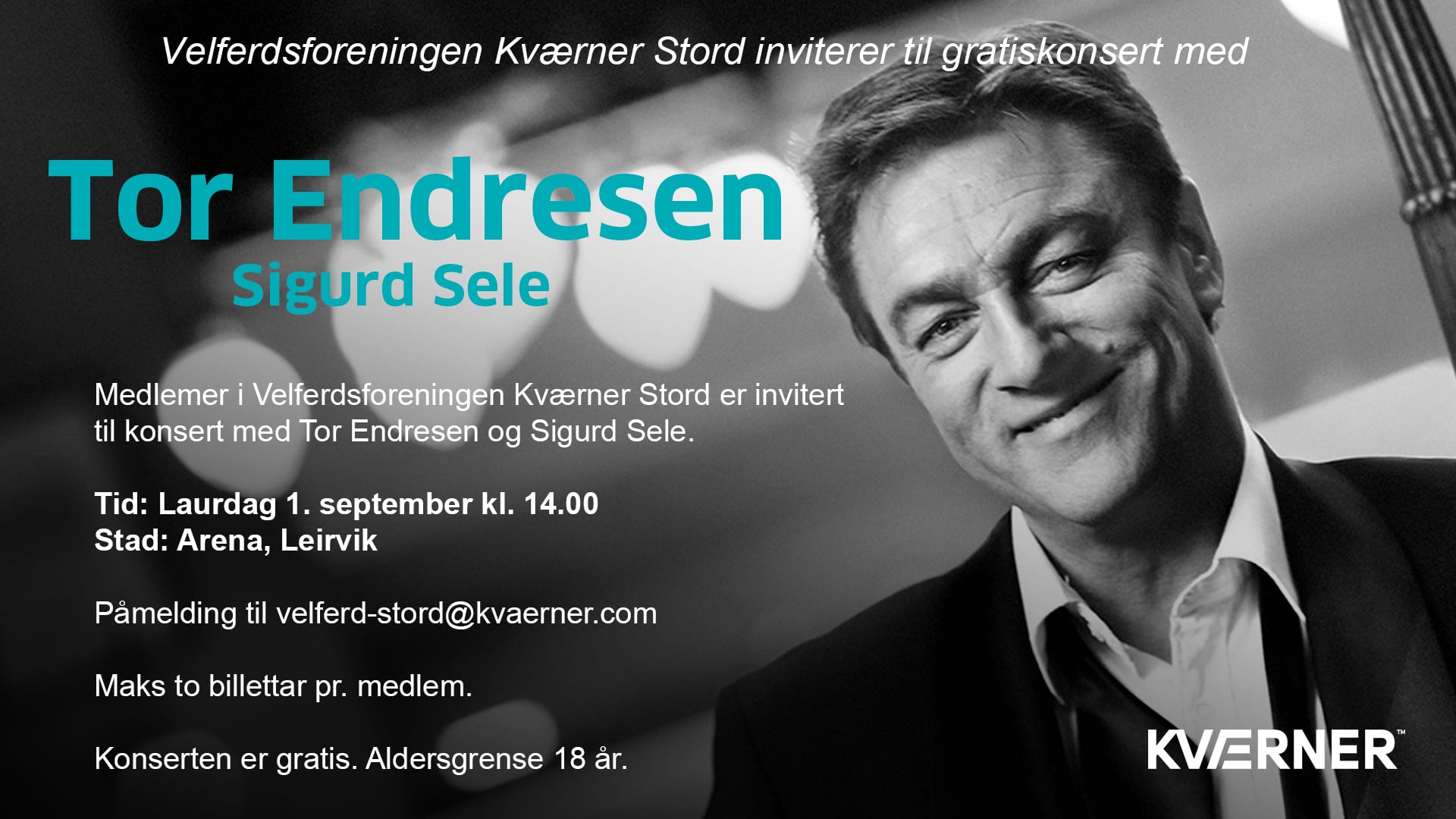 GRATISKONSERT MED TOR ENDRESEN 1.SEPT KL.14.00 PÅ ARENA